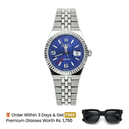 Rolex Watch 2025 Edition - Silver With Blue  Dial