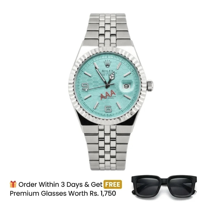 Rolex Watch 2025 Edition - Silver With Tiffany  Dial