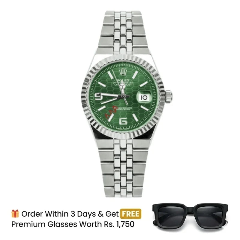 Rolex Watch 2025 Edition - Silver With Green Dial
