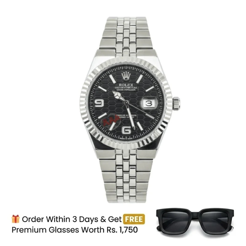 Rolex Watch 2025 Edition - Silver With Black Dial