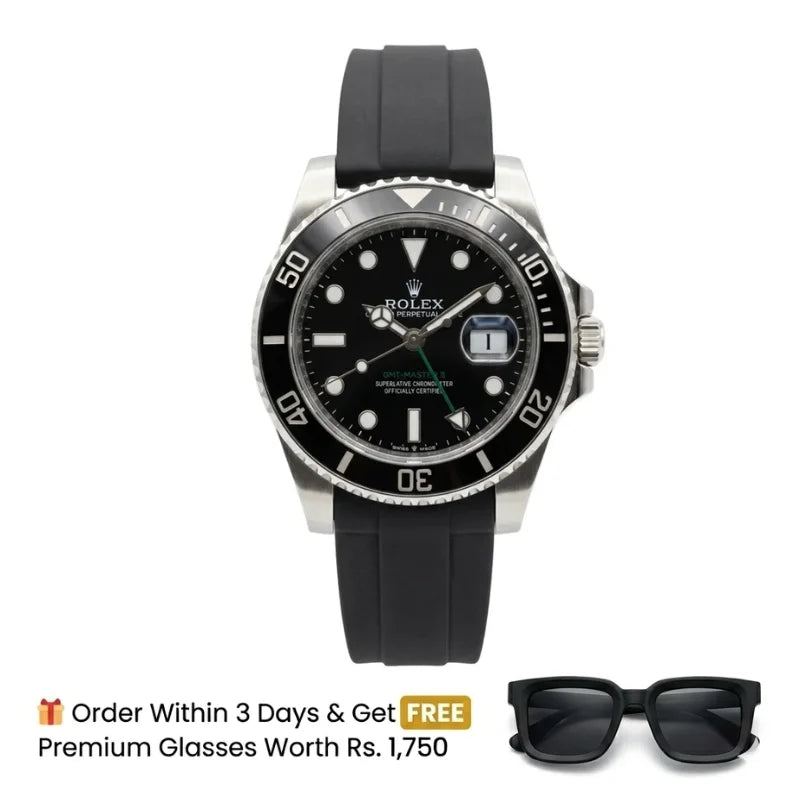 Rlx Submariner Silicon Strap – Black & Silver Dial