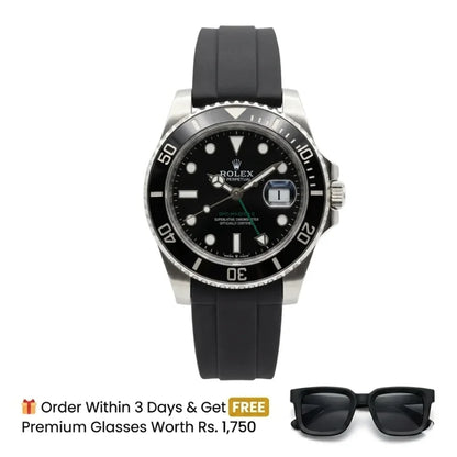 Rlx Submariner Silicon Strap – Black & Silver Dial