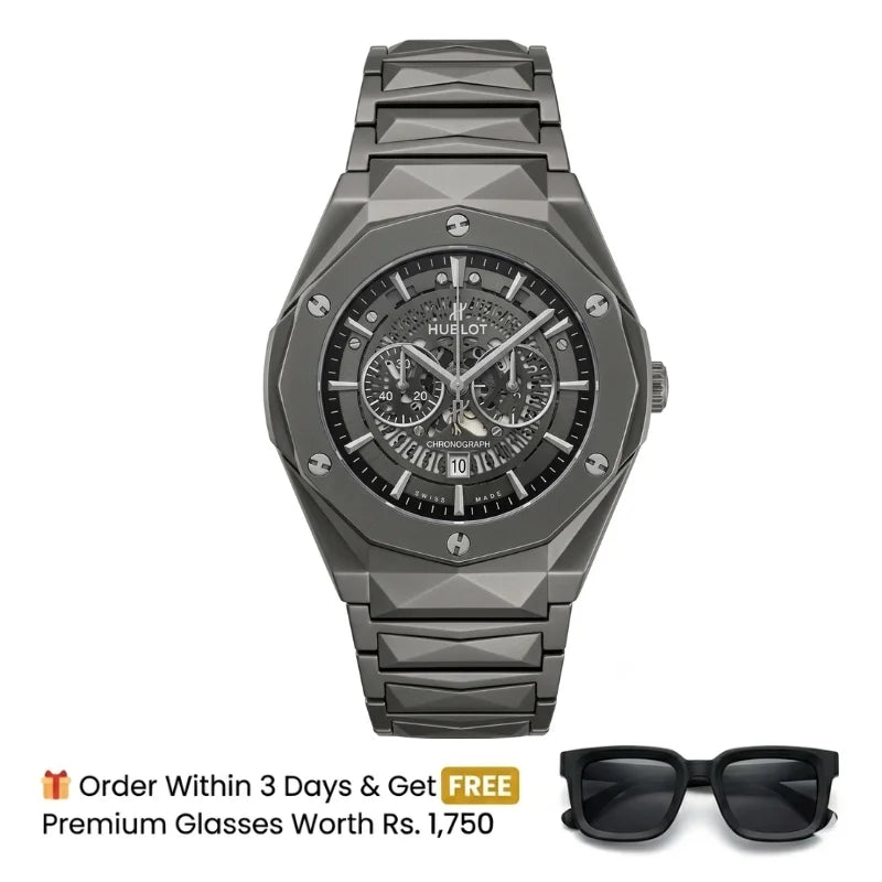 Hublot Watch  Diamond Cut  – Skeleton Full Black