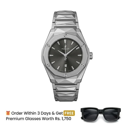 Hublot Watch  Diamond Cut  – Silver With Black Dial