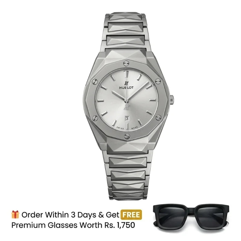 Hublot Watch  Diamond Cut  – Silver With White Dial