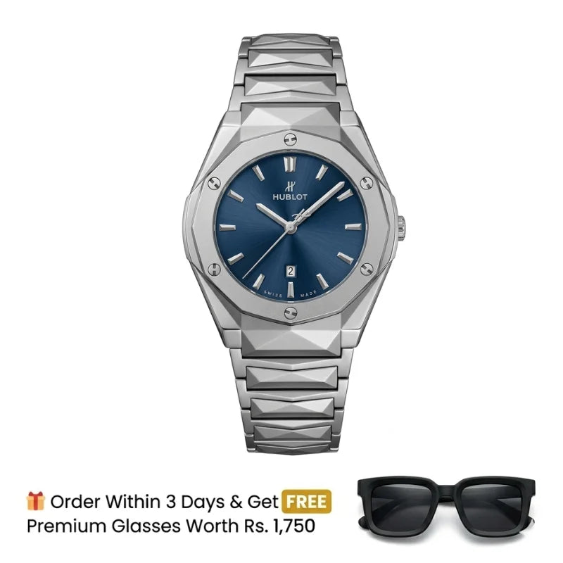 Hublot Watch  Diamond Cut  – Silver With Blue Dial