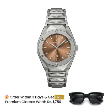Hublot Watch  Diamond Cut  – Silver With Brown Dial