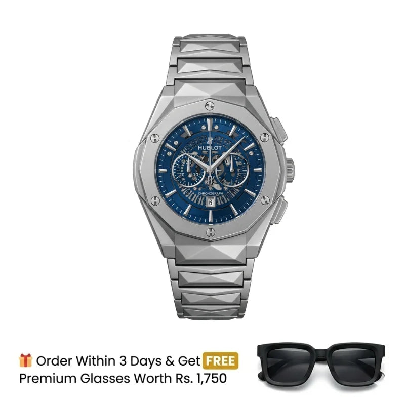 Hublot Watch  Diamond Cut  – Skeleton Blue Dial