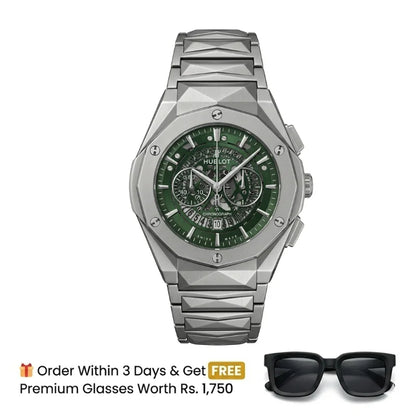 Hublot Watch  Diamond Cut  – Skeleton Green Dial