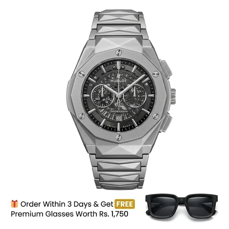 Hublot Watch  Diamond Cut  – Skeleton Black Dial