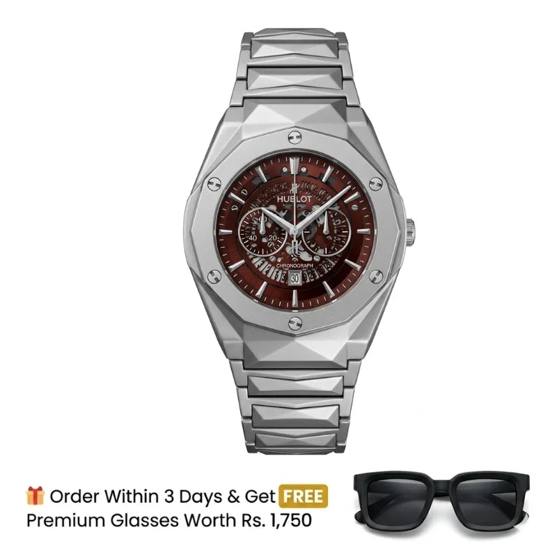 Hublot Watch  Diamond Cut  – Skeleton Brown Dial