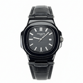 Patek Strap Watch – Black with Black Dial