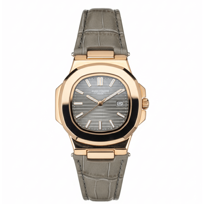 Patek Strap Watch – Grey with Grey Dial