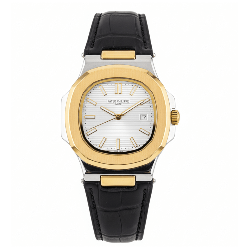 Patek Strap Watch – Black with White Dial
