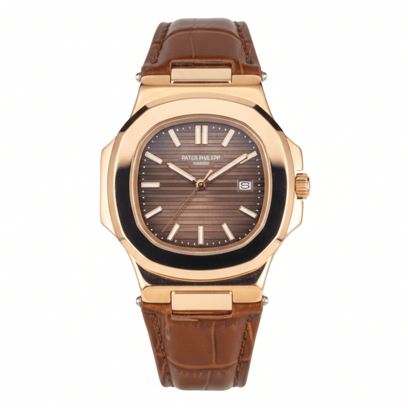 Patek Strap Watch – Brown with Brown Dial