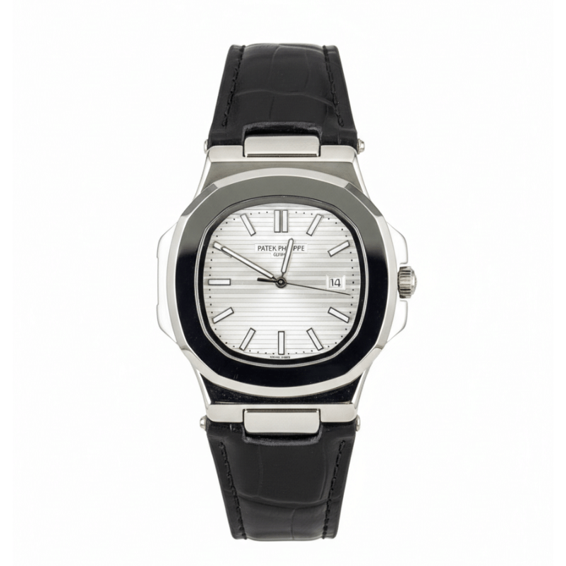 Patek Strap Watch – Black with White Dial