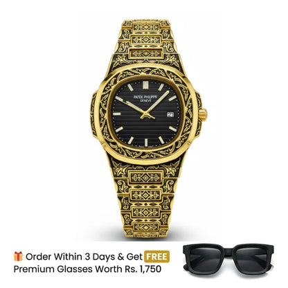 Patek Philippe Texture Watch – Golden With Black Dial