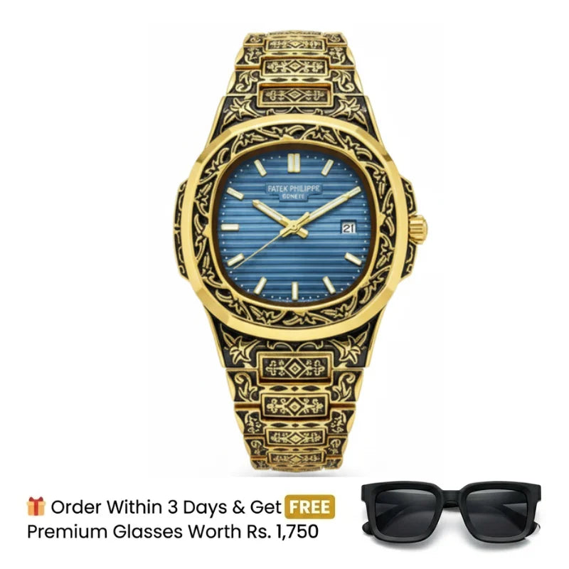 Patek Philippe Texture Watch – Golden With Blue Dial
