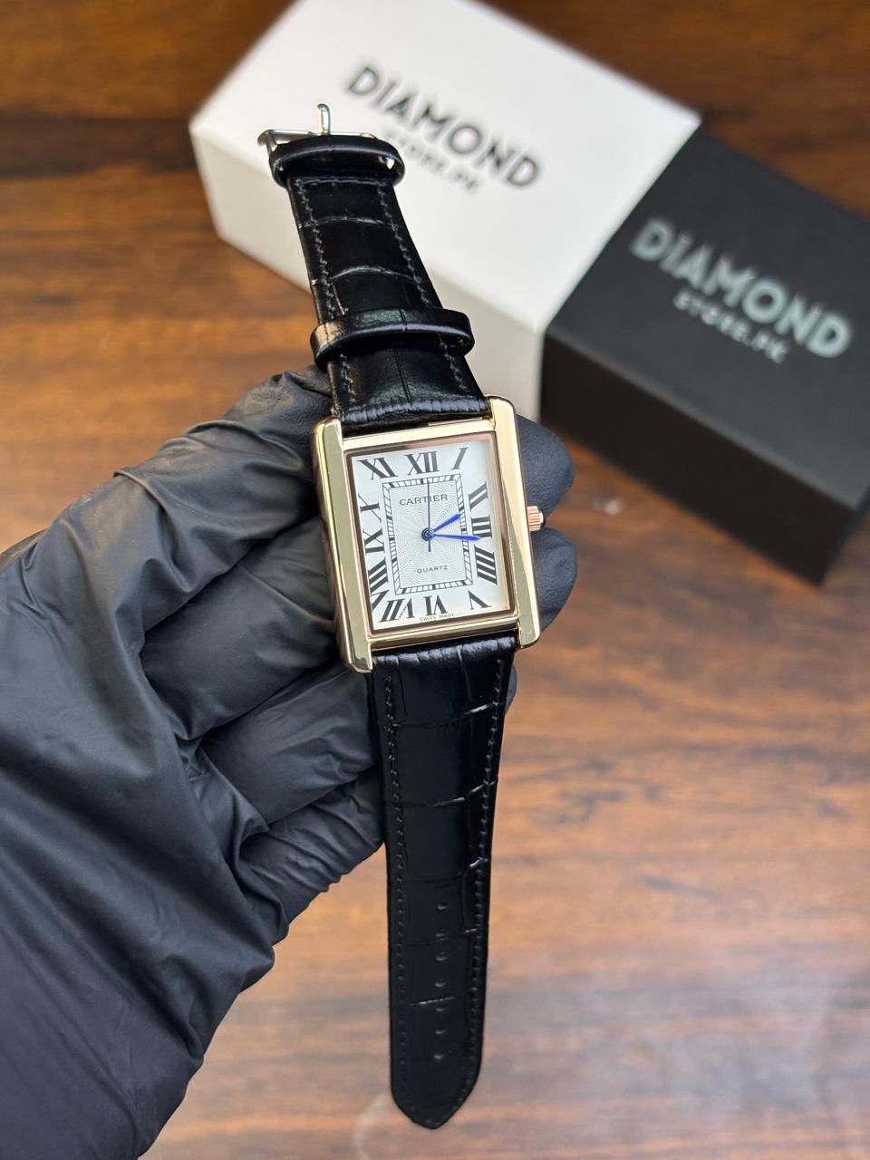 Cartier Tank – Black with White Dial