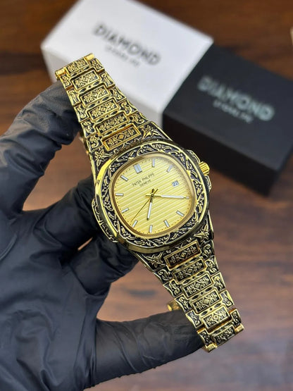 Patek Philippe Texture Watch – Golden With Golden Dial